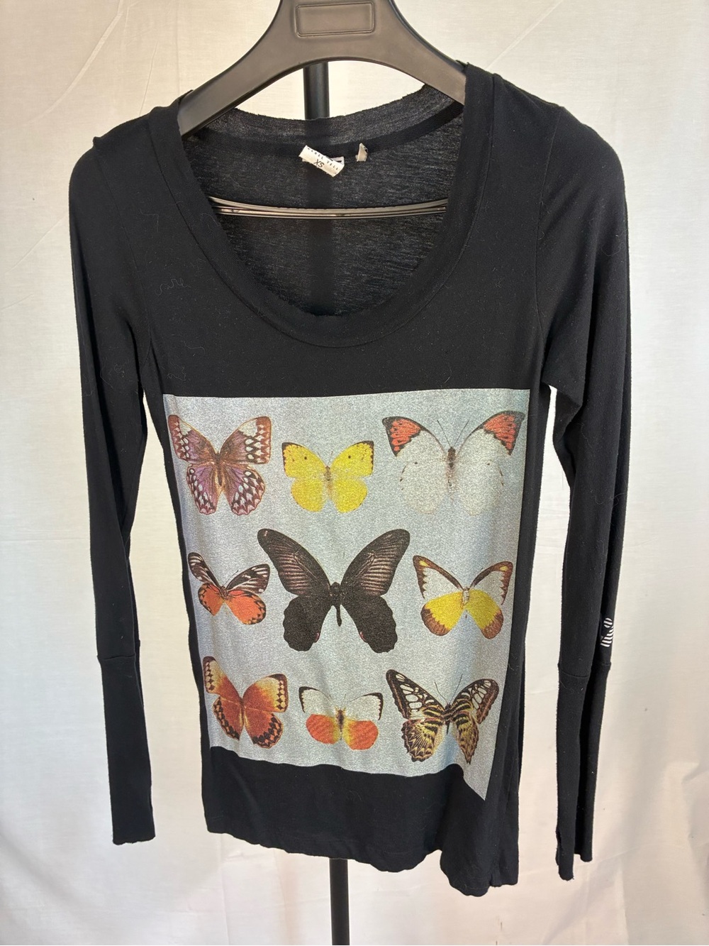 Rebel Yell Butterflies Long Sleeve Black Tee XS